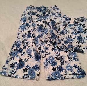 NWT Ingrid Olsen Kids M (7/8) Floral 2pc Set Top Pants Ruffle Blue White New